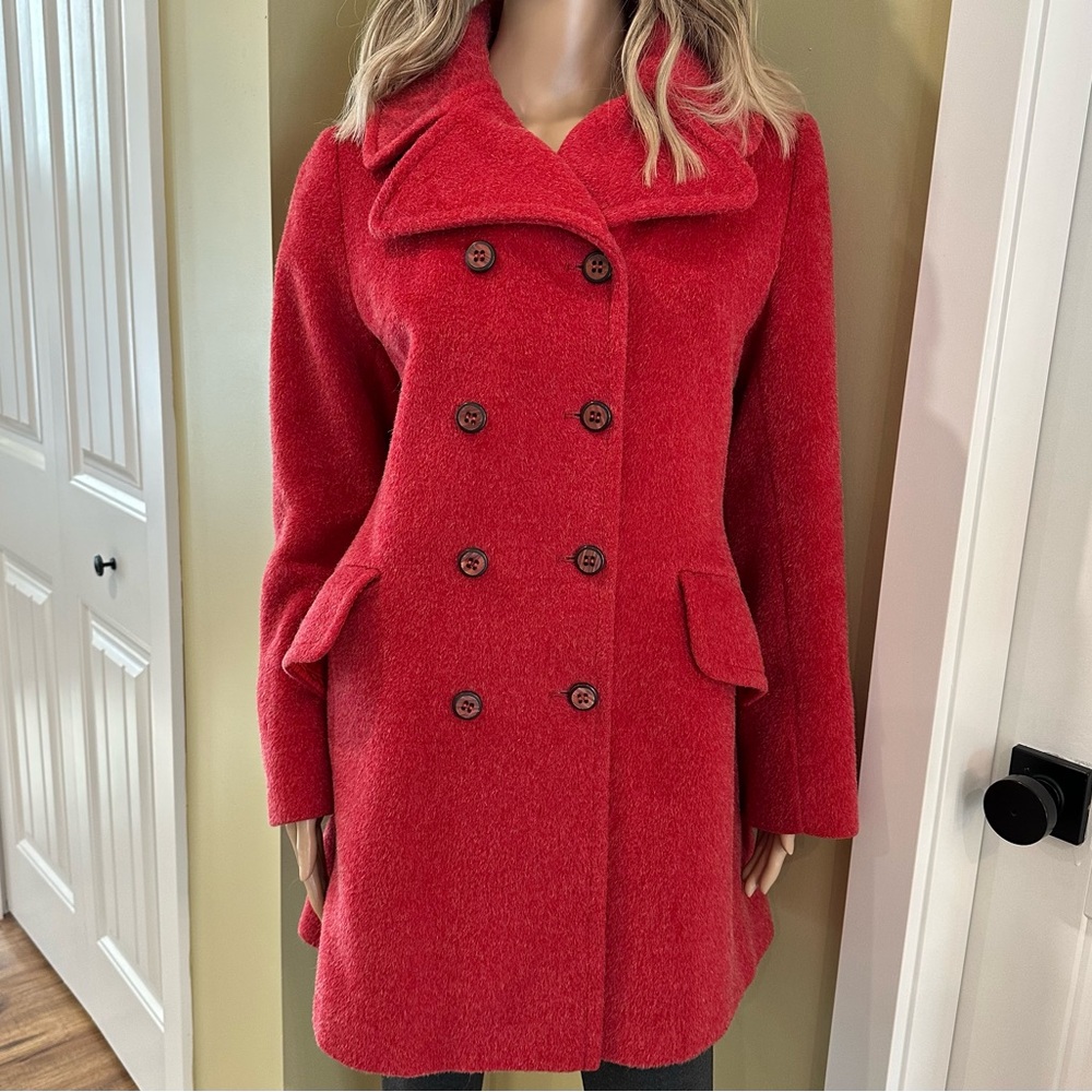 Vintage Alpacama Women's Red Double-Breasted Coat Medium